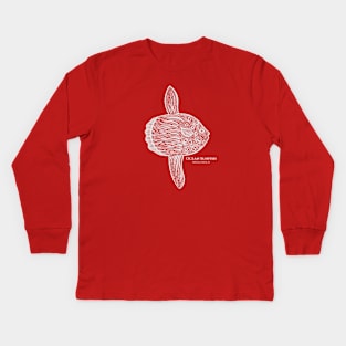 Ocean Sunfish or Mola with Common and Scientific Names - fish art Kids Long Sleeve T-Shirt